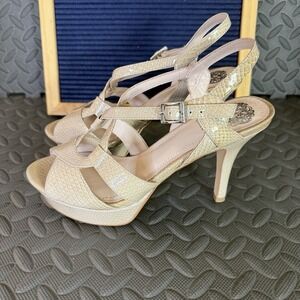Vince Camuto Padrita Platform Stiletto Heels Size 7.5 M Tan Snake Print Peep Toe